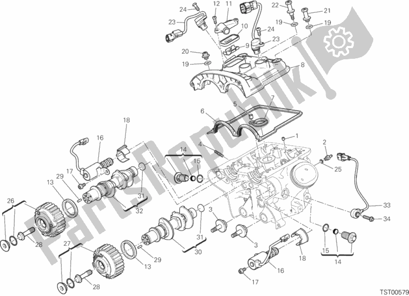 All parts for the Vertical Cylinder Head - Timing of the Ducati Multistrada 1200 S D-air 2017